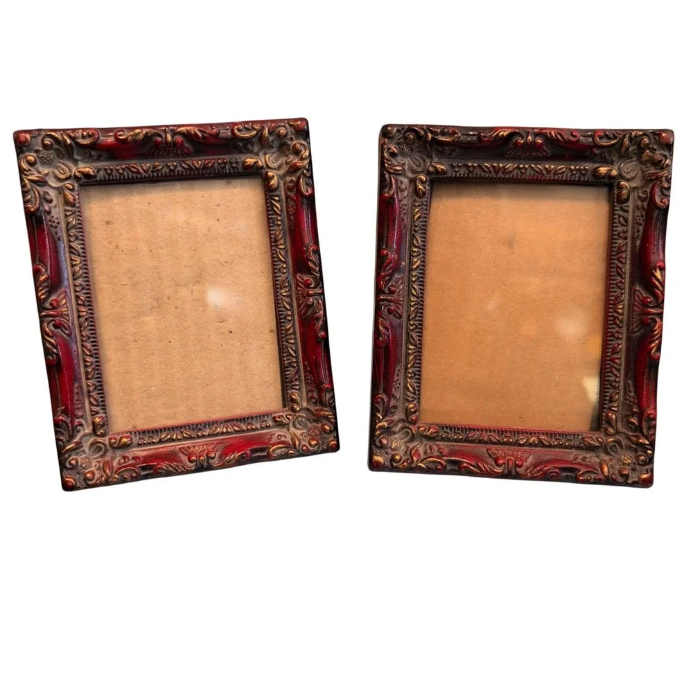 VTG Lot of 2 Mini Ornate Picture Frame 4x3.5 Resin Baroque Gold Style Small Micr